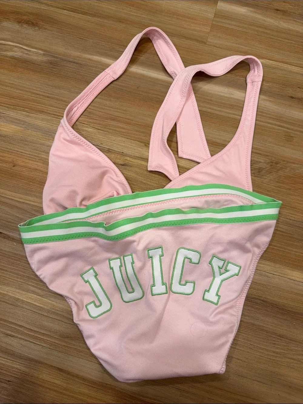 Juicy Couture Pink Bikini with Green Stripe Accents